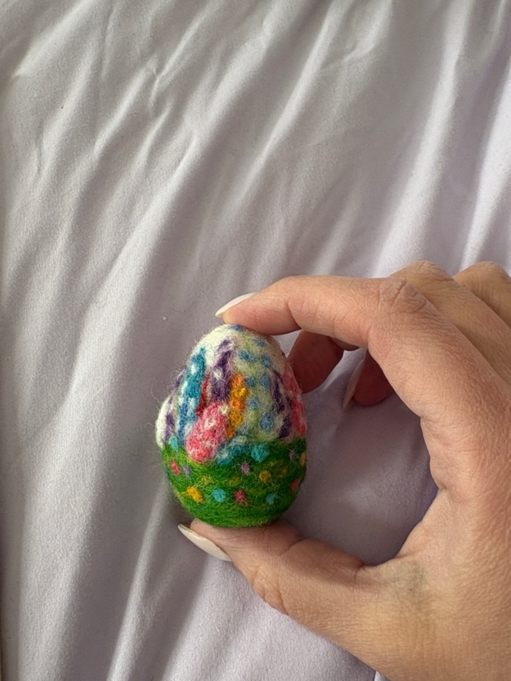 Needle Felted Wool Egg - Multicolor Floral Design - Picture 2 of 4